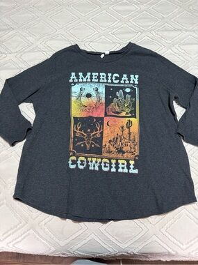 American Cowgirl Graphic Long-Sleeve Top - Charcoal